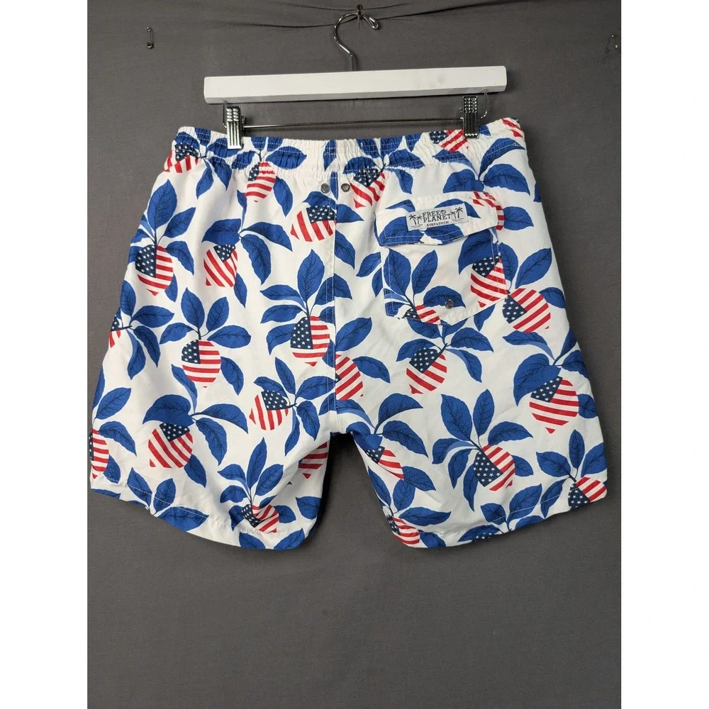 Free Planet Mens American Flag Fruit Print Swim Trunks White Blue Large